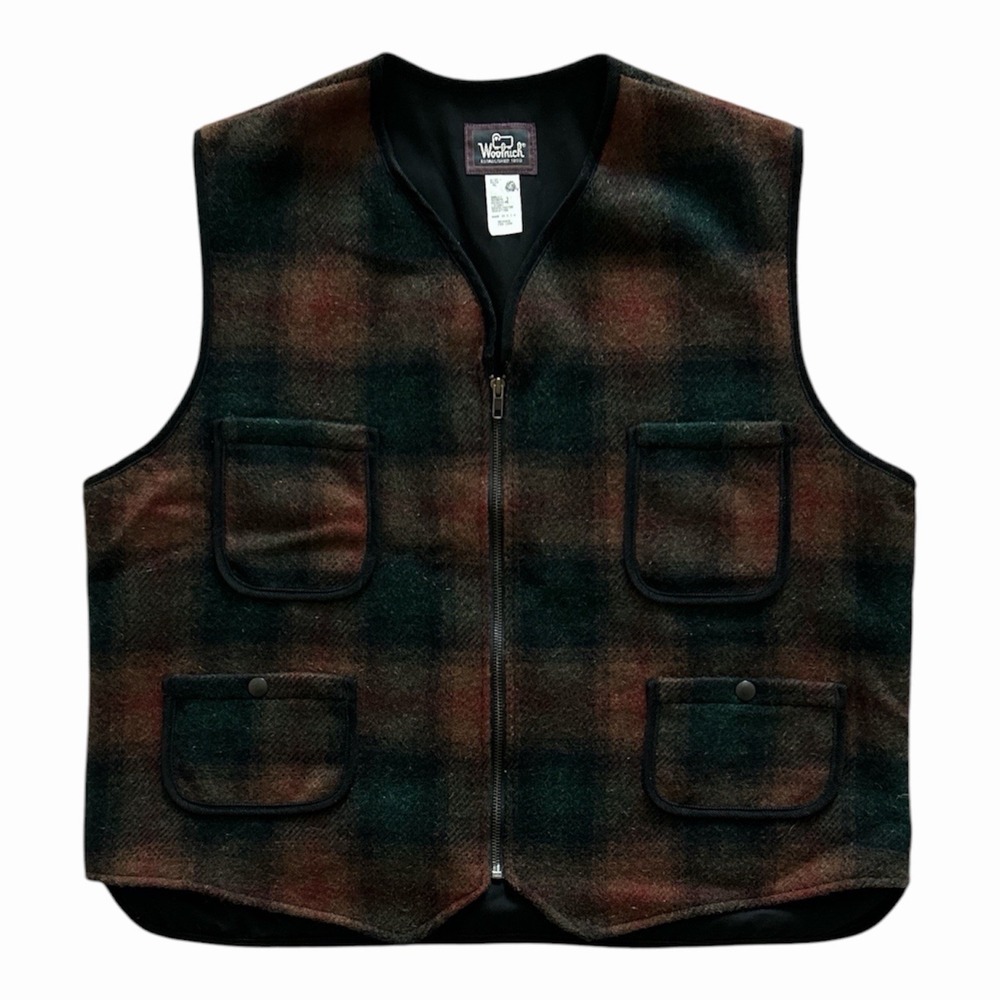 Vintage Woolrich Men's Plaid Full Zip Wool Vest XL Classic 4-Pocket 70s/80s